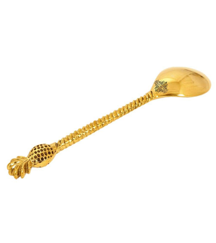 Indian Art Villa Brass Designer Spoon, Pineapple Design, Flatware, 8.5'' Inch, Gold, Set of 6