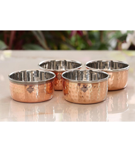 INDIAN ART VILLA Hammered Steel Copper Bowls - 145 ML Each (Set of 4)