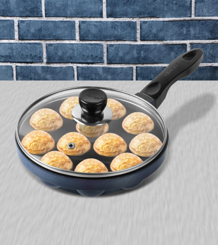 Vinod Non Stick 12 Cavity Appam Patra Paniyarakkal Maker/Zest Non Stick Aluminum Appa Patra Single Handle with Glass Lid