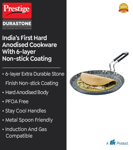 Prestige Durastone Hard Anodised 6 Layer Non-Stick Omni Tawa, 29 cm (Black) 1 Unit