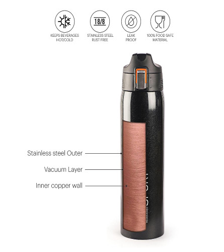 Cello Skipper Stainless Steel Vacuum Insulated Flask Hot & Cold Water Bottle 750 ml, Black