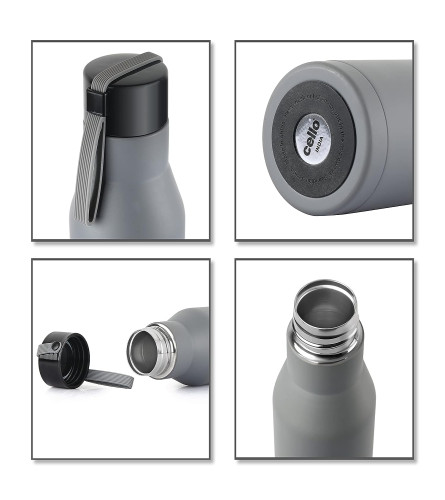 Cello Maestro Stainless Steel Vacuum Insulated Flask Hot & Cold Water Bottle with Screw top Lid Grey 1000 ml