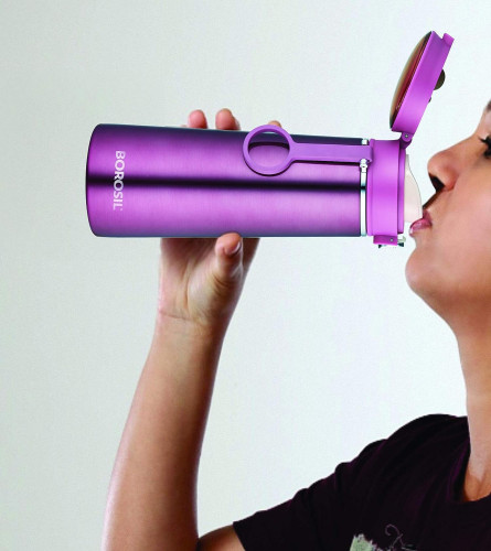 Borosil - Stainless Steel Hydra Travelease - Vacuum Insulated Flask Water Bottle Purple 420 ml