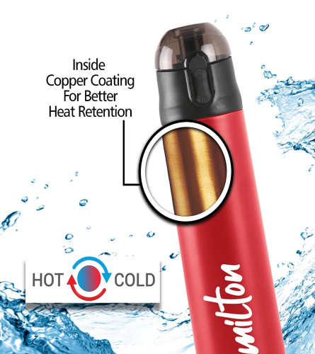 Milton New Crown 900 Thermosteel Hot or Cold Water Bottle, 750 ml, Red