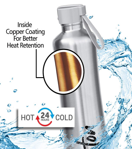 Milton New Tiara 900 Stainless Steel 24 Hours Hot and Cold Water Bottle, 750 ml, Silver