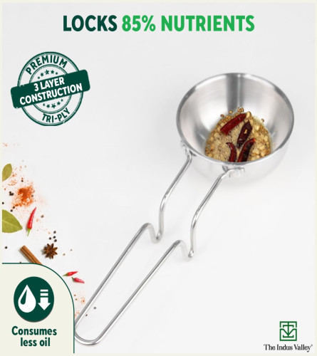 The Indus Valley Triply Stainless Steel Tadka Pan/Vaghar/Chounk/Baghar for Frying Dal/Spices Small 5Inch