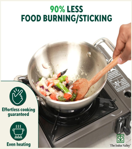 The Indus Valley Triply Stainless Steel Kadhai/Kadai for Cooking & Serving  (8 Inch, 1.7 L )