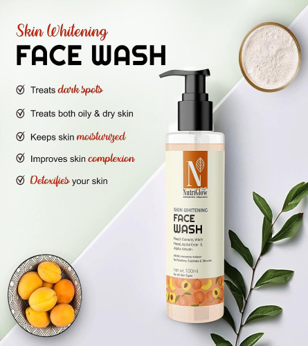 NutriGlow Advanced Organics Skin Whitening Face Wash With Peach Extracts 100 ml (Pack Of 2) Fs
