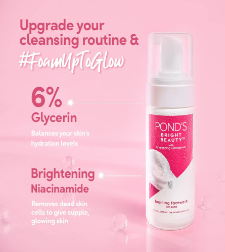 Pond's Bright Beauty Foaming Brush Facewash with Brightening Niacinamide, 150 ml (pack of 2) free shipping
