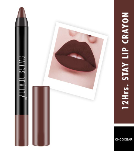 Swiss Beauty 12 Hrs. Stay Matte Lip Crayon, Chocobar, Long Lasting, Waterproof, Super Stay, Matte Finish Lip Crayon, Long Wear, Crayon Lipstick