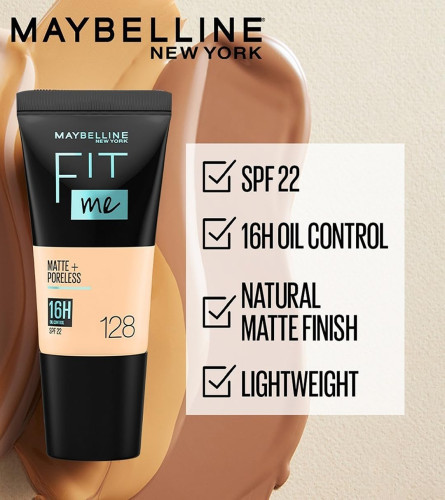 Maybelline New York Liquid Foundation, Matte & Poreless, Full Coverage Blendable Normal to Oily Skin, Fit Me,  115 Ivory,