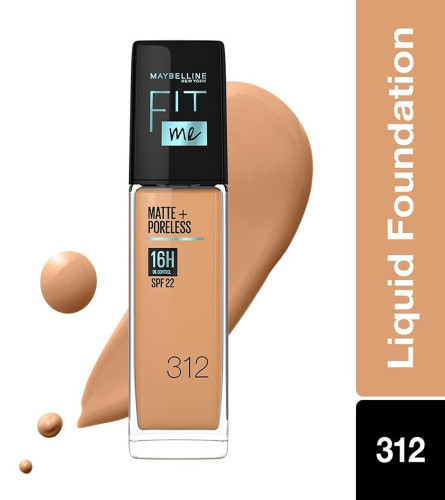 Maybelline New York Fit Me Matte + Poreless Liquid Foundation, 312 Golden | Matte Foundation |16 HR Oil Control Foundation | Foundation With SPF 22