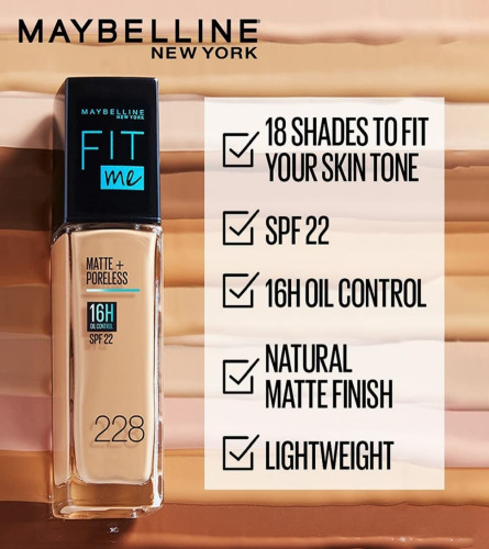 Maybelline New York Fit Me Matte + Poreless Liquid Foundation, 330 Toffee | Matte Foundation | Oil Control Foundation | Foundation With SPF