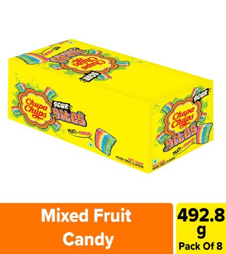 Chupa Chups Sour Bites, Mixed Fruit Flavour, Soft & Chewy Toffee Pack, 8 X 61.6 gm Free shipping