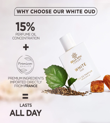 Bella Vita Luxury White Oud Eau De Parfum Unisex Perfume for Men & Women with Orange, Fressia & Tobacco|Woody Long Lasting EDP Fragrance Scent