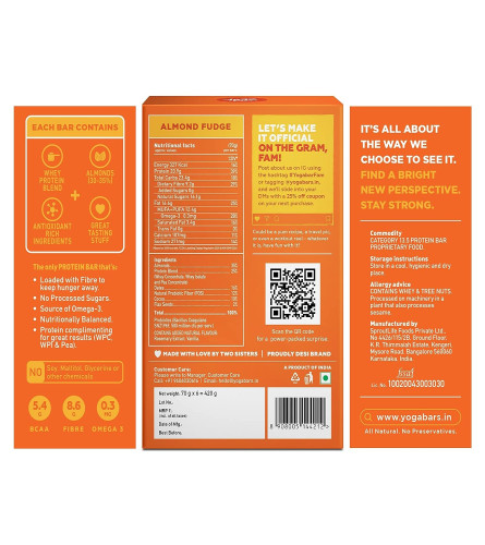 Yogabar 20 gram Protein Bar Almond Fudge - 6 x 70 g