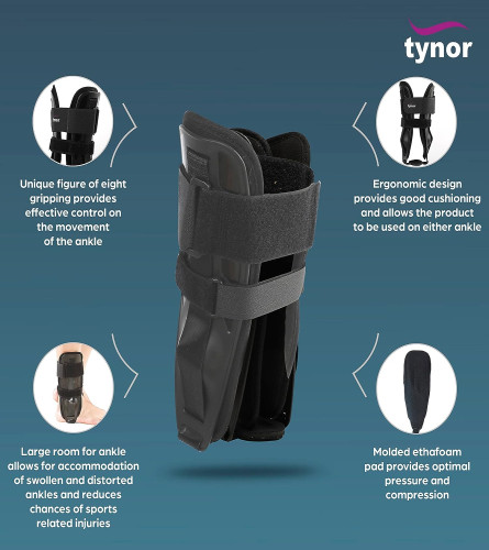 Tynor Ankle Splint, Black, Universal Size