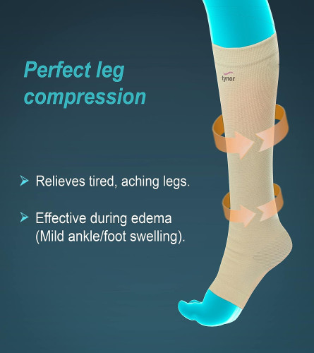 Tynor Compression Stocking Below Knee Classic, Beige, Medium, Pack of 2