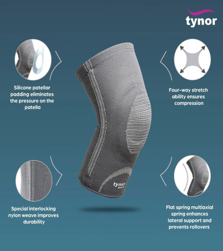 TYNOR Knee Cap with Patellar Ring, Grey, Large Free Shipping