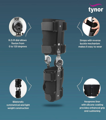 TYNOR R.O.M. Knee Brace 18"/46cm, Black, Universal Size. Free Shipping
