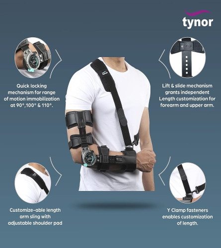 Tynor ROM Elbow Brace, Black, Left, Universal Size. Free Shipping