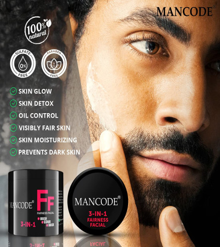 Mancode Face Creams 3 in 1 Fairness Facial for Men Fair Glowing Skin Detox Skin