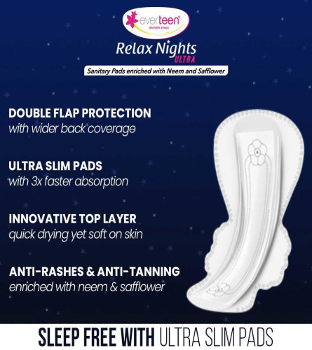 everteen XXL Relax Nights Ultra Thin Sanitary Pads with Neem and Safflower 40 Pads (Fs)