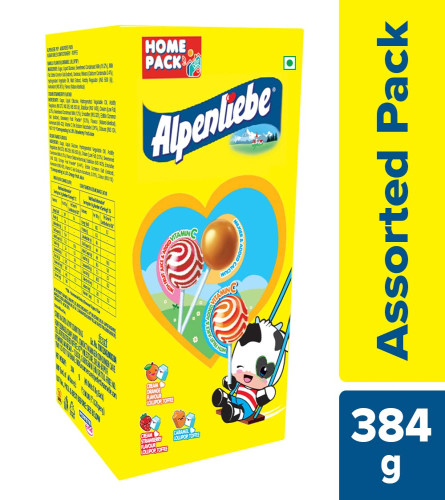 Alpenliebe Pop Assorted Lollipop (Orange, Strawberry & Caramel Flavour)- 384g Pack (48 Pieces)