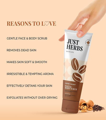 Just Herbs Coffee & Walnut Exfoliating Detan Scrub For Face And Body