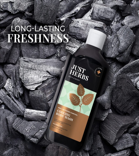 Just Herbs Deep Cleansing Cooling Body Wash with Mint and Activated Charcoal for Men & Women