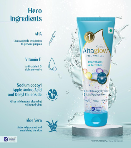 Ahaglow Advanced Face Wash Gel, Daily Gentle Cleansing Formula For Normal And Oily Skin