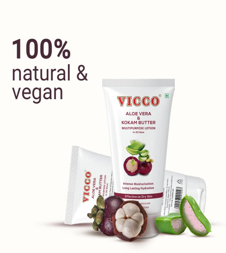 Vicco Aloe Vera and Kokam Butter Multipurpose Lotion in Oil Base, For Dry Skin, 200 ml