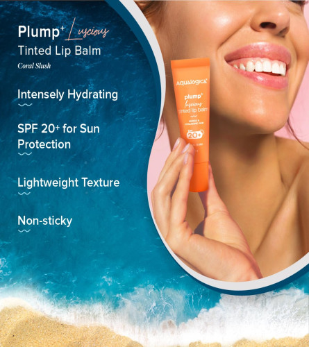 Aqualogica Coral Slush Plump+ Luscious Lightweight Tinted SPF 20+ Lip Balm