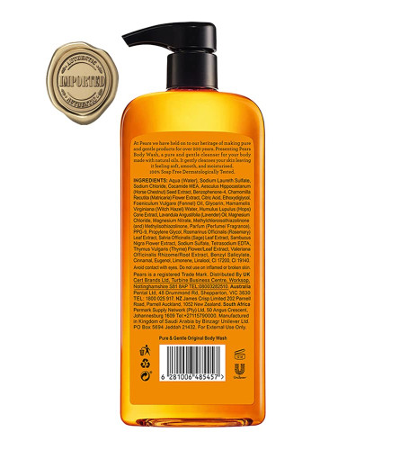 Pears Pure & Gentle Shower Gel, Body Wash With Glycerine And Natural Oils, 100% Soap-Free , 500 Ml
