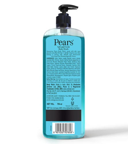 Pears Soft & Fresh Shower Gel SuperSaver XL Pump Bottle with 98% Pure Glycerine, 750 ml