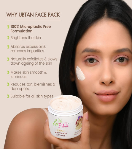 La Pink Ubtan White Haldi Face Pack Mask with 100% Microplastic Free Formula Blemish