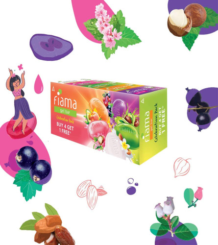 Fiama Gel Bar Celebration Pack With 5 unique Gel Bars & Skin Conditioners For Moisturized Skin, 125g Soap (Buy 4 Get 1 Free) ( Free Shipping )