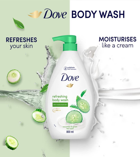 Dove Refreshing Body Wash, with Cucumber & Green Tea Scent, for Soft, 24hr Moisturised Skin, 800ml ( Free Shipping )