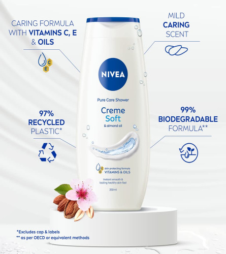 NIVEA Crème Soft 250ml Body Wash| Shower Gel with Natural Almond Oil|Clean, Healthy & Moisturized Skin|Microplastic Free ( Free Shipping )