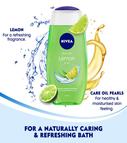 Nivea Body Wash, Lemon & Oil Shower Gel, Pampering Care With Refreshing Scent Of Lemon, 250ml ( Free Shipping )