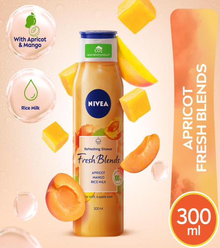 Nivea Fresh Blends Apricot with Natural Fruit Extracts, Vegan Body wash, Fruity Shower Gel for Women with Mango and Rice Milk, 300 ml ( Free Shipping )