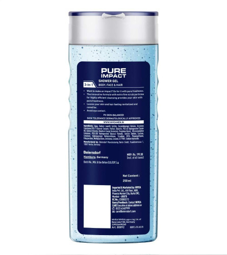 NIVEA Men Pure Impact Shower Gel, 250ml With Free Loofah ( Free Shipping )