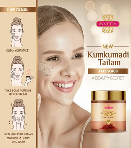Inveda Kumkumadi Tailam Face Scrub | Prevents 9 Skin Problems with Kesar, Turmeric, Licorice and Sandalwood for Removing Dead Skin Cells for Radiant & Spot Free Skin, 100 ml | free shipping