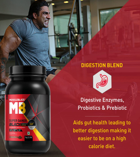 MuscleBlaze Super Gainer Black (Chocolate, 1 kg / 2.2 lb Powder)with Enhanced Gaining Formula- Appetite, Digestion & Testo Blend for Muscle Mass Gain ( Free Shipping )