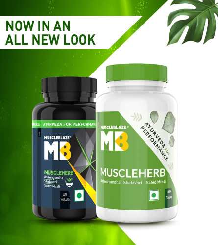 MuscleBlaze MuscleHerb, Ashwagandha, Shatavari and Safed Musli, For Muscle Gain & Performance, Ayurveda For Performance, Ayush Approved, 60 Tablets ( Free Shipping )