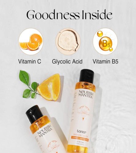 Tónico/Tónico facial Nourish Mantra Radiant Glow formulado con vitamina C