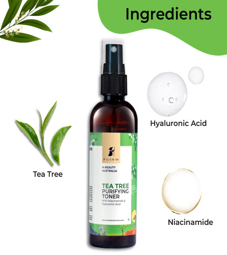 Tónico de árbol de té Pilgrim y niacinamida al 2 % para pieles grasas