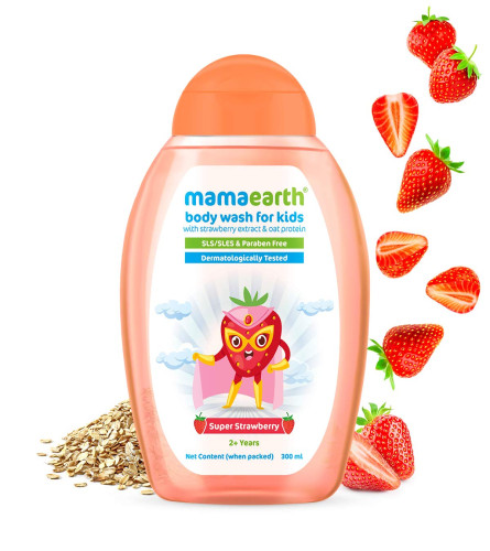 Mamaearth Super Strawberry Body Wash for Kids with Strawberry Oat Protein – 300 ml, 1 count ( Free Shipping )