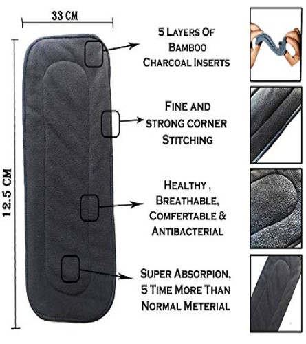 Babymoon Premium Bamboo 5 Layer Charcoal Wetfree Reusable Washable Cotton Diaper Nappy Inserts Online - Epakira
