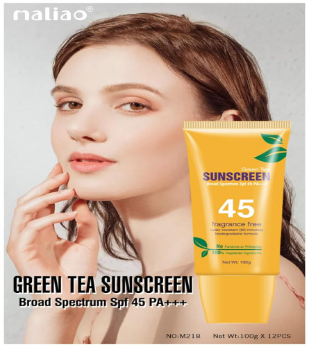Protector solar resistente al agua de té verde Maliao con SPF45 y PA +++
